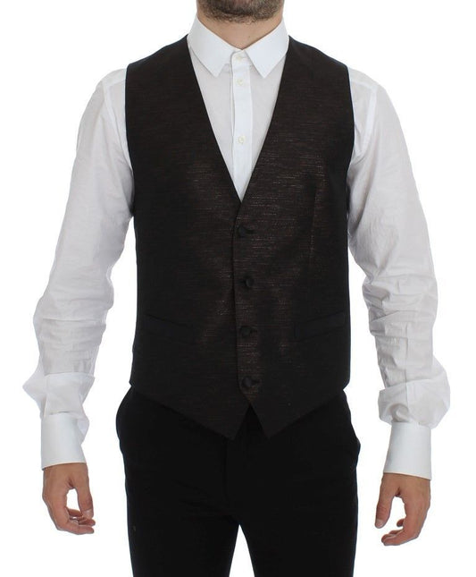 Dolce & Gabbana Black Wool Logo Dress Gilet Men's Vest