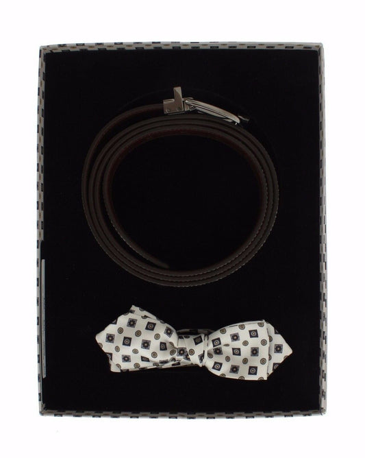 Dolce & Gabbana White Silk Bowtie Leather Men Belt Gift Men's Box