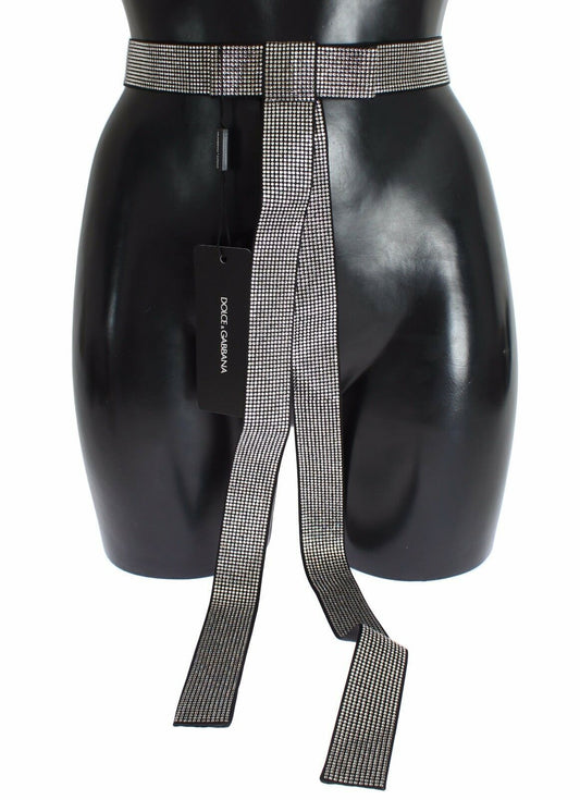 Dolce & Gabbana Black Silk Clear Crystal Bow Waist Men's Belt