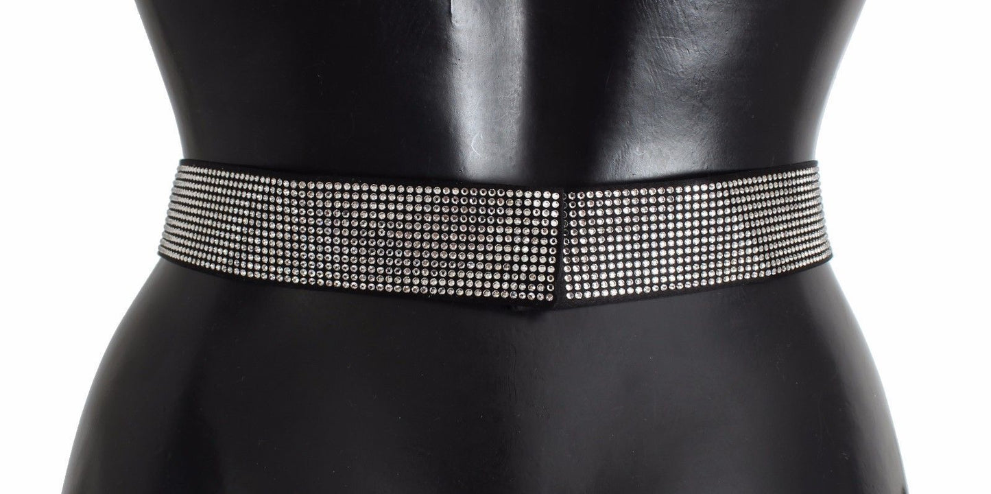 Dolce & Gabbana Black Silk Clear Crystal Bow Waist Men's Belt