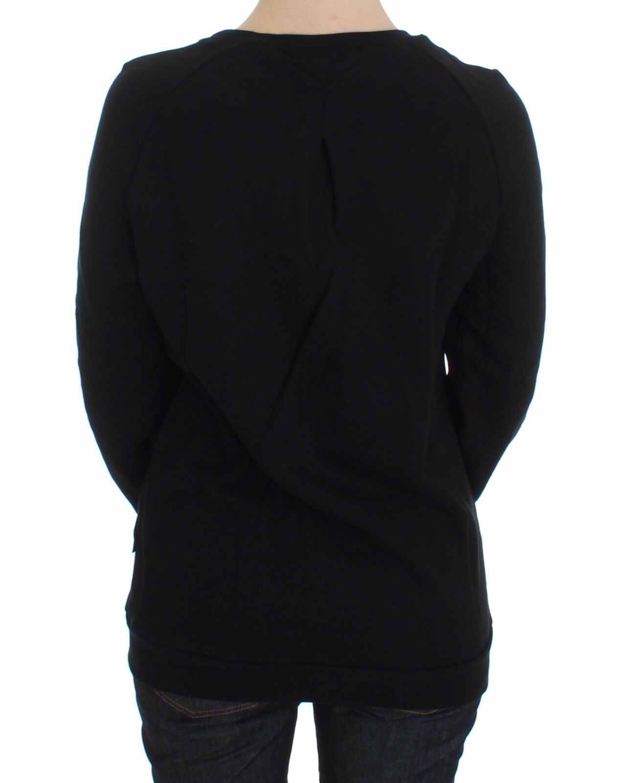 Exte Black Cotton Motive Print Crewneck Pullover Women's Sweater