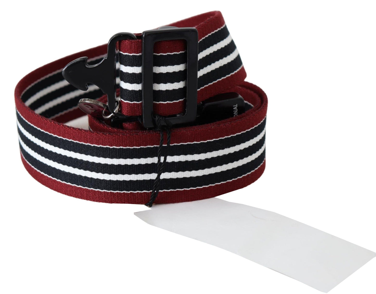 Costume National Maroon Black Stripe Silver Black Buckle Women's Belt