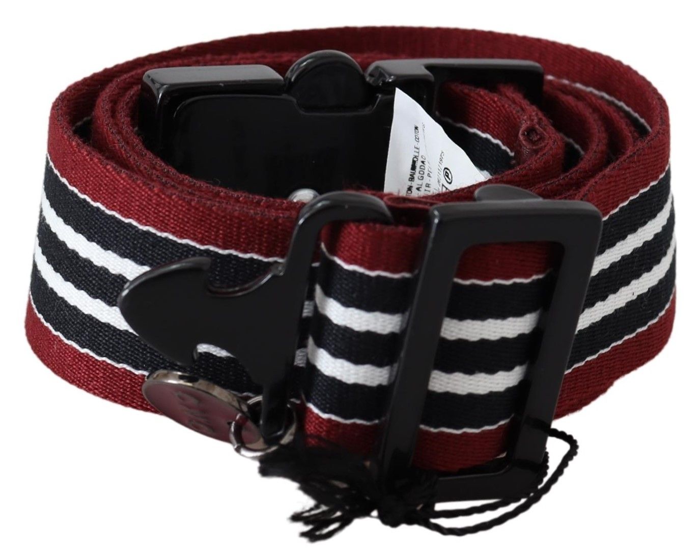 Costume National Maroon Black Stripe Silver Black Buckle Women's Belt
