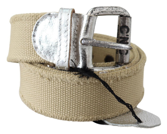 Costume National Beige Cotton Rustic Logo Buckle Women's Belt