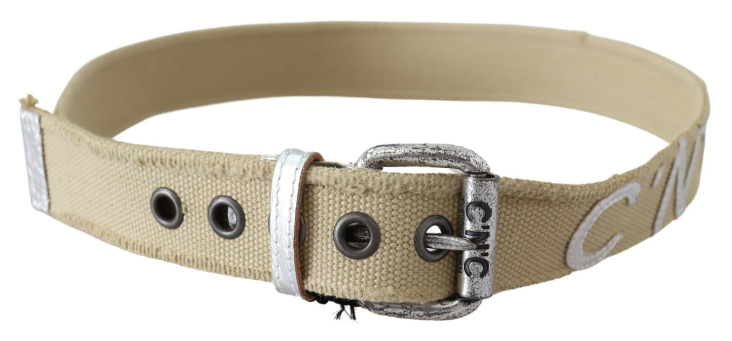 Costume National Beige Cotton Rustic Logo Buckle Women's Belt