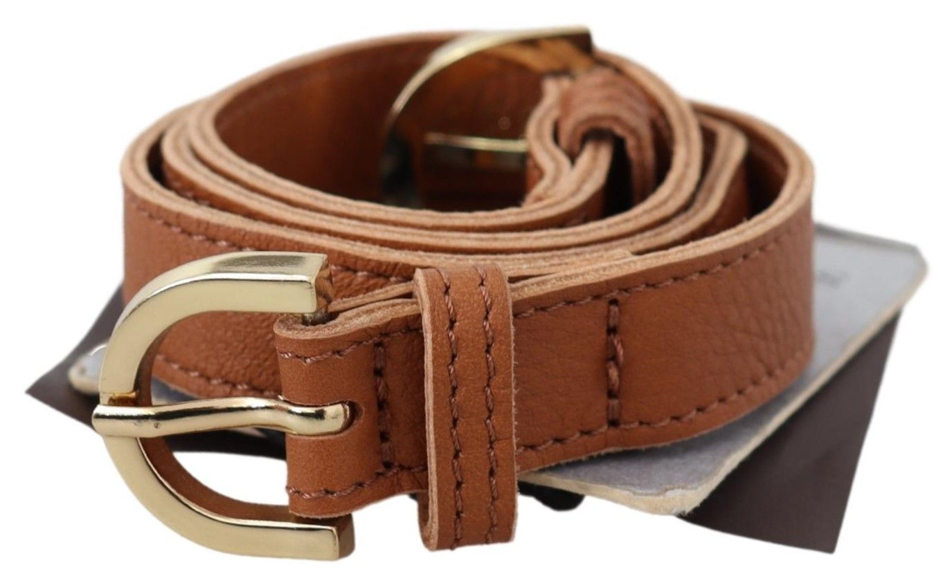 Scervino Street Light Brown Leather Gold Double Buckle Waist Women's Belt