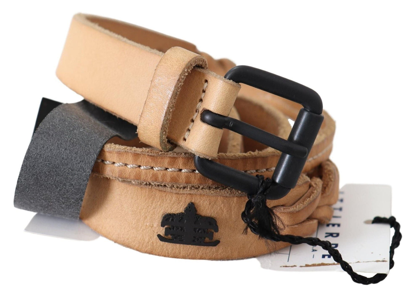 Scervino Street Light Brown Slim Leather Black Logo Buckle Women's Women's Belt