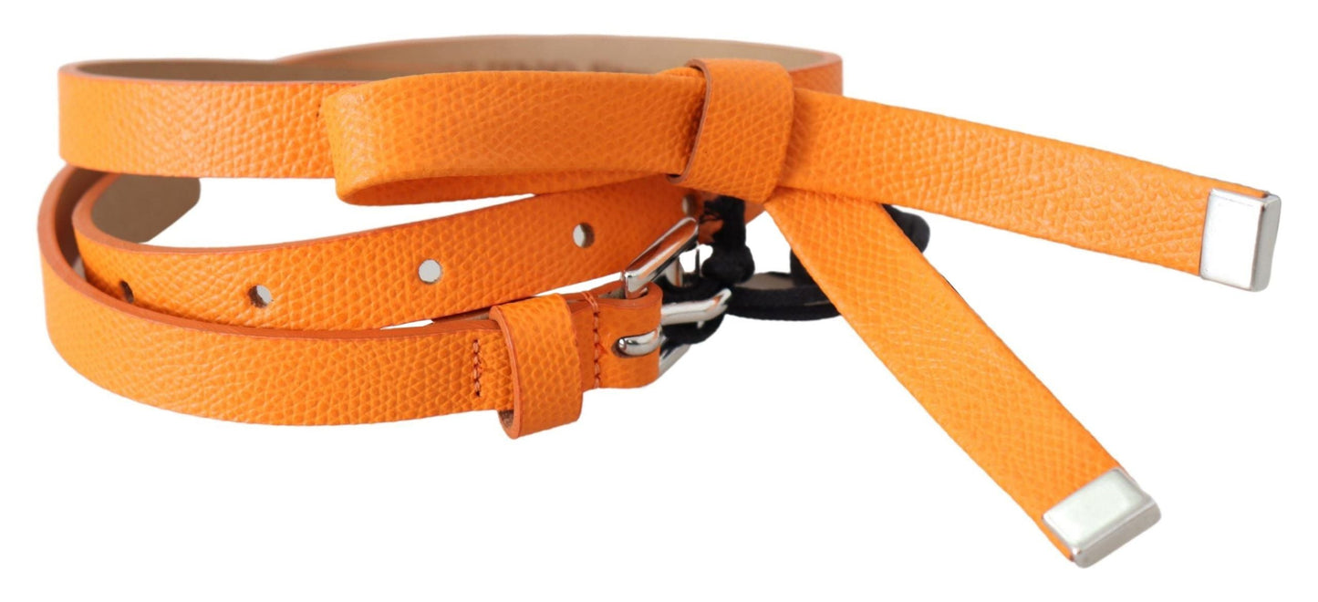 Scervino Street Orange Tangerine Leather Slim Silver Metal Buckle Women's Belt