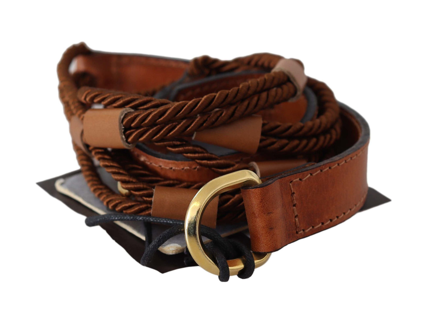 Scervino Street Brown Leather Braided Rope Gold Buckle  Women's Belt