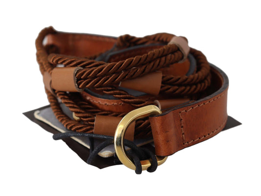 Scervino Street Brown Leather Braided Rope Gold Buckle  Women's Belt