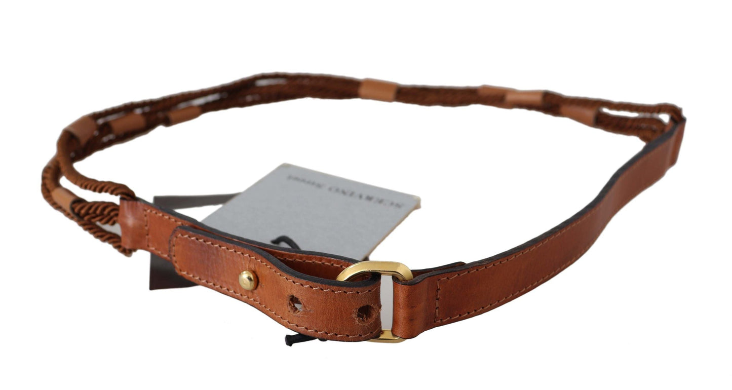 Scervino Street Brown Leather Braided Rope Gold Buckle  Women's Belt