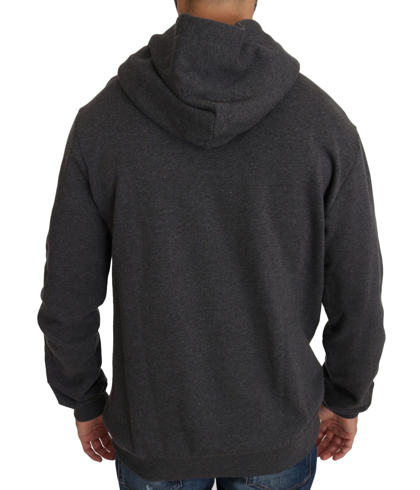 Dolce & Gabbana Gray Hooded Red Crystal Heart Gun Men's Sweater