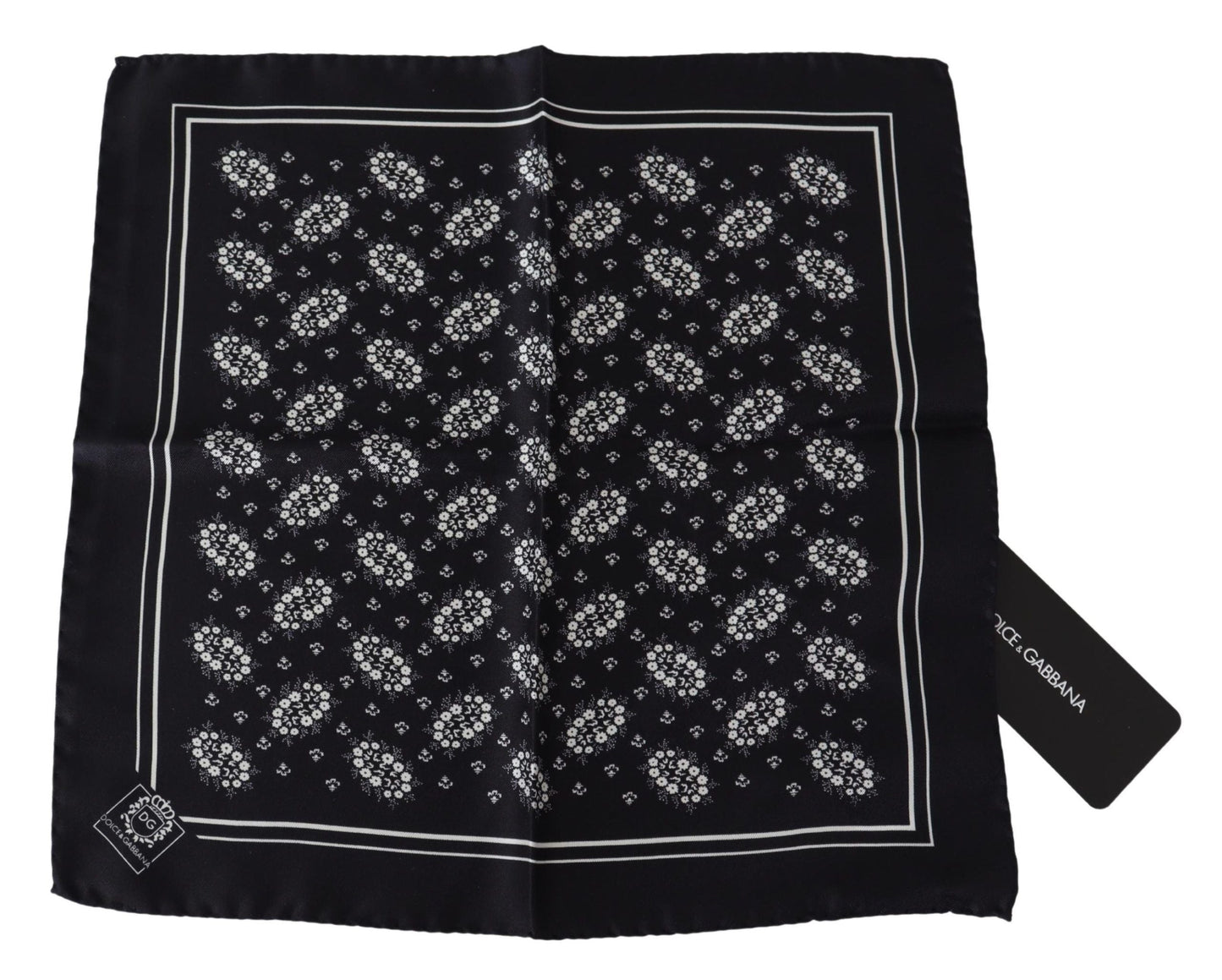Dolce & Gabbana Black Patterned Square Scarf  Silk  Men's Handkerchief
