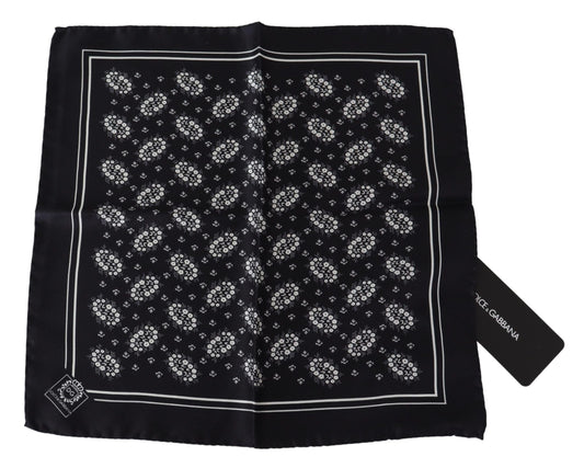 Dolce & Gabbana Black Patterned Square Scarf  Silk  Men's Handkerchief