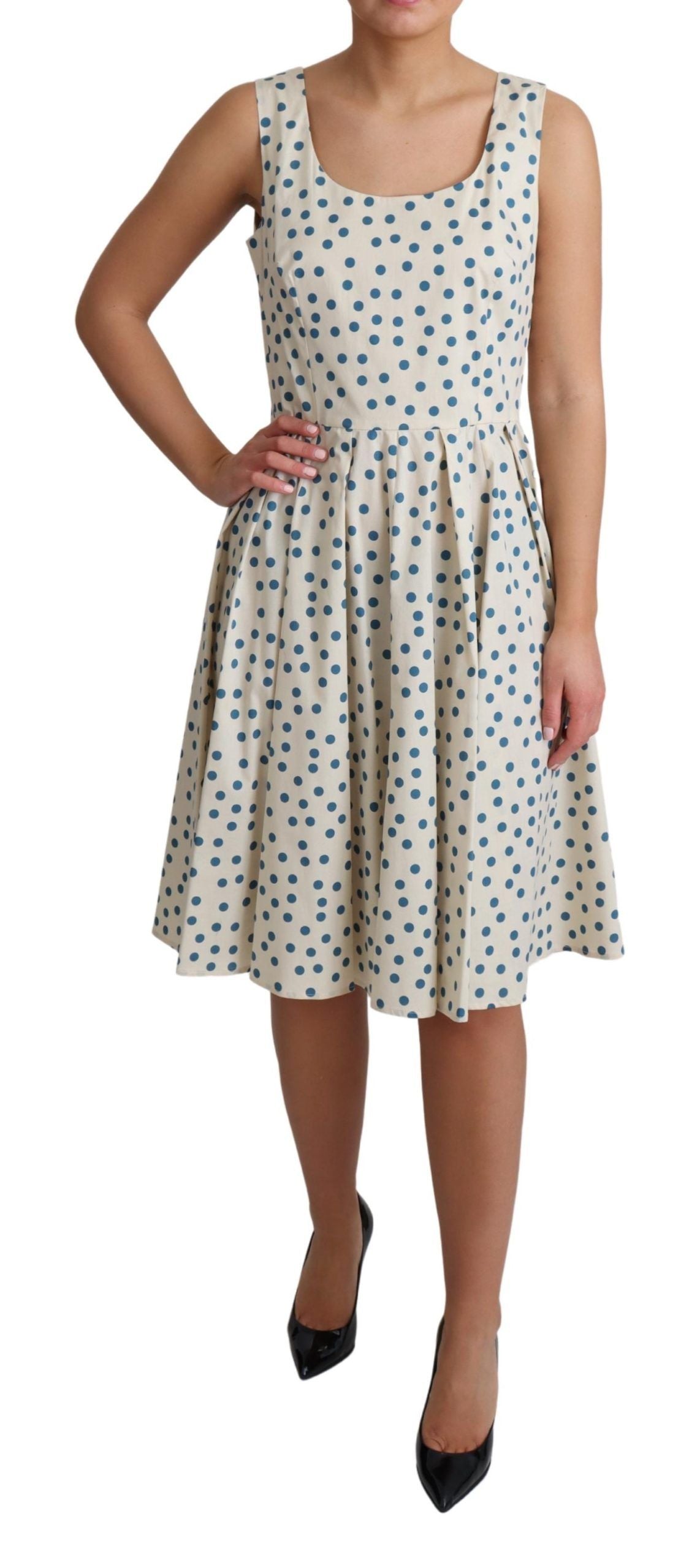 Dolce & Gabbana Beige Dotted Cotton A-Line Gown Women's Dress