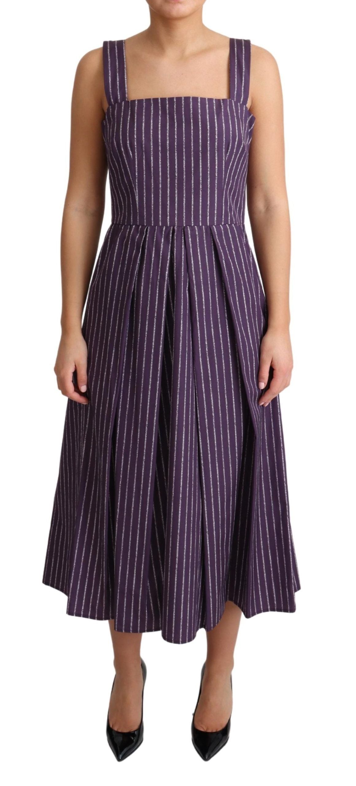 Dolce & Gabbana Purple Striped Cotton A-Line Stretch Women's Dress