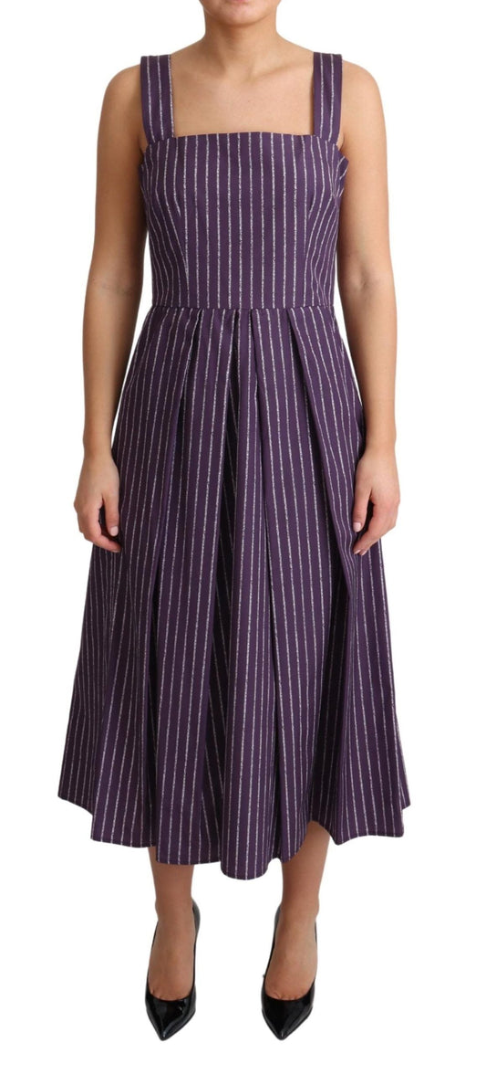 Dolce & Gabbana Purple Striped Cotton A-Line Stretch Women's Dress