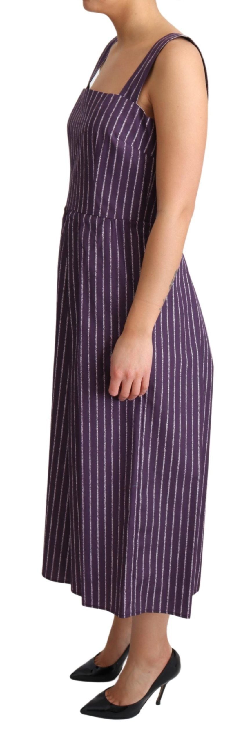 Dolce & Gabbana Purple Striped Cotton A-Line Stretch Women's Dress