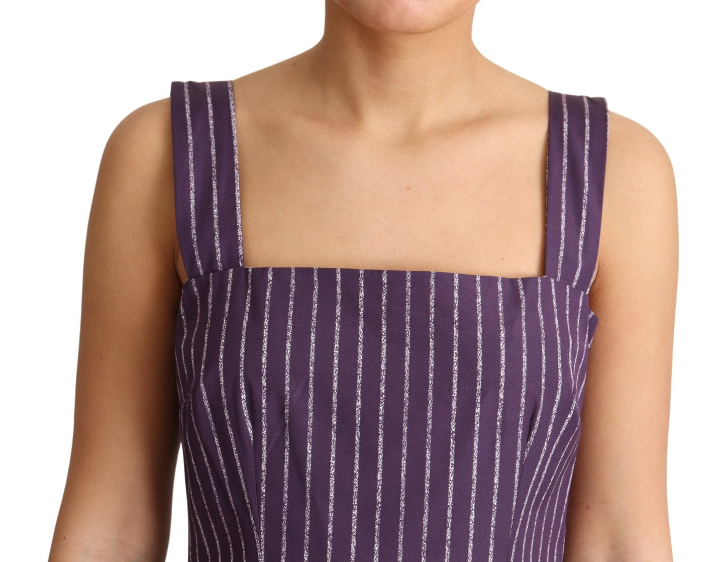 Dolce & Gabbana Purple Striped Cotton A-Line Stretch Women's Dress