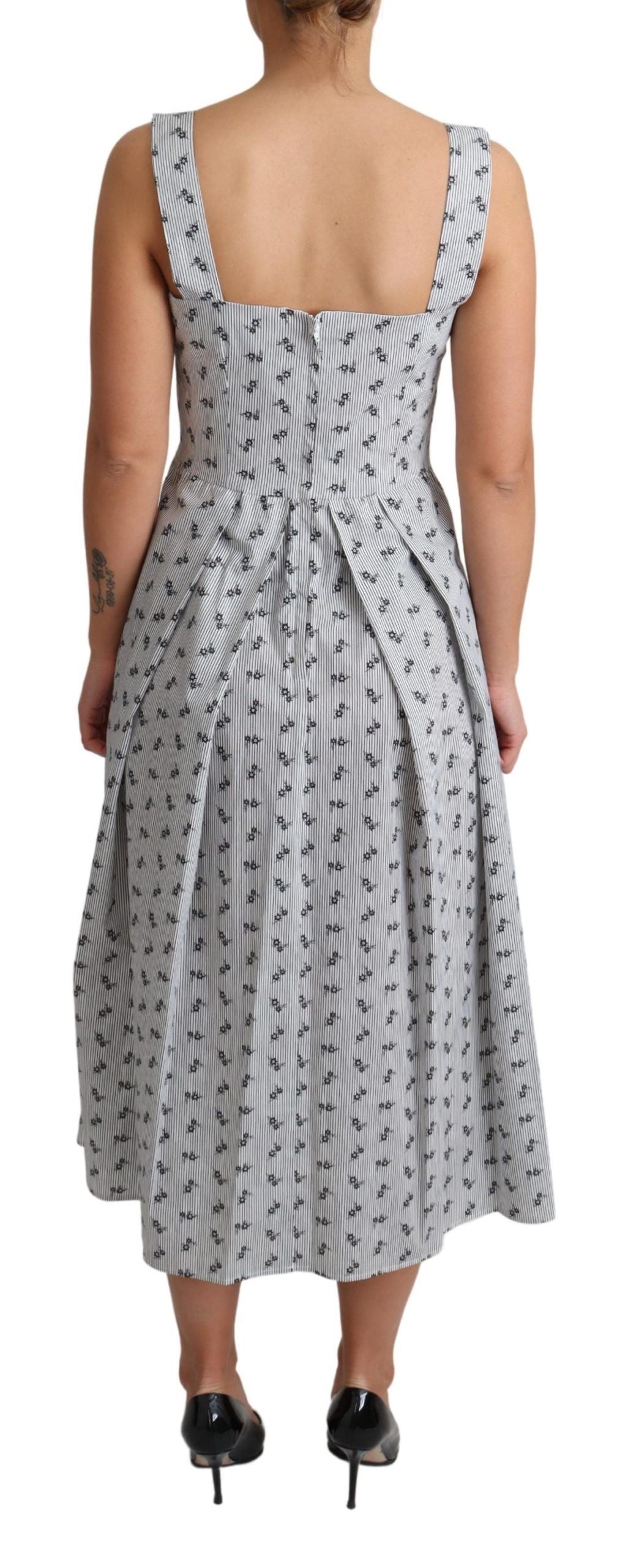 Dolce & Gabbana Blue White Floral Cotton A-Line Women's Dress