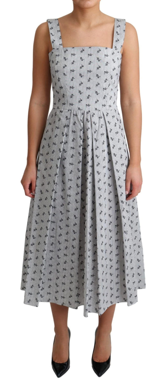 Dolce & Gabbana Blue White Floral Cotton A-Line Women's Dress