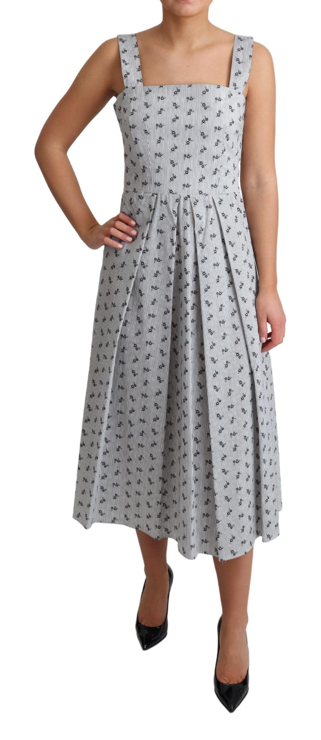 Dolce & Gabbana Blue White Floral Cotton A-Line Women's Dress