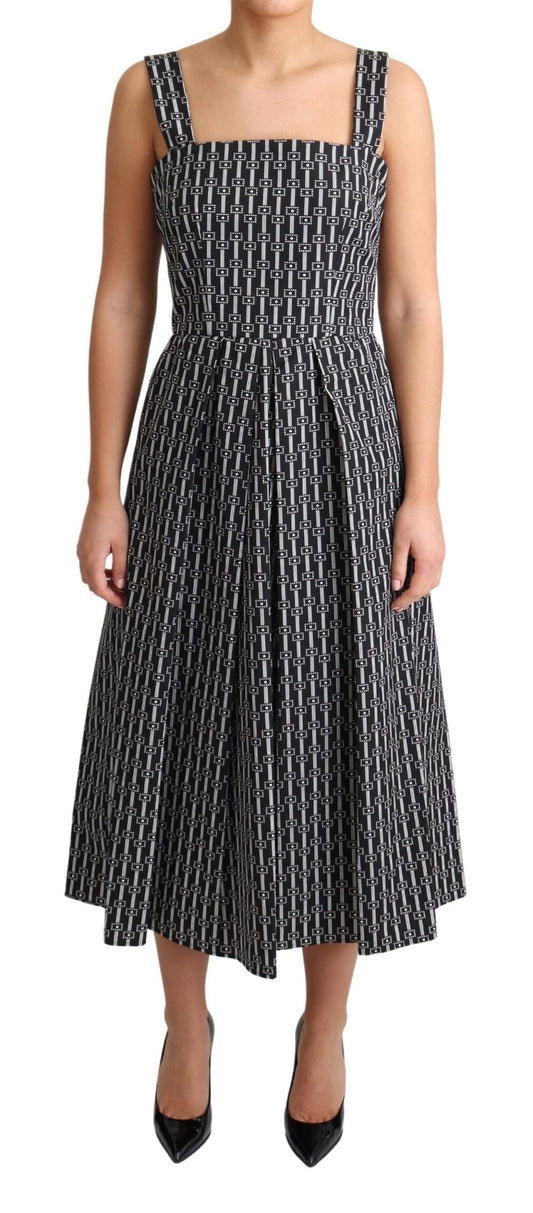 Dolce & Gabbana Black White Pattern Cotton A-Line Women's Dress