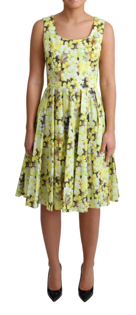 Dolce & Gabbana Yellow Floral Cotton Stretch Gown Women's Dress
