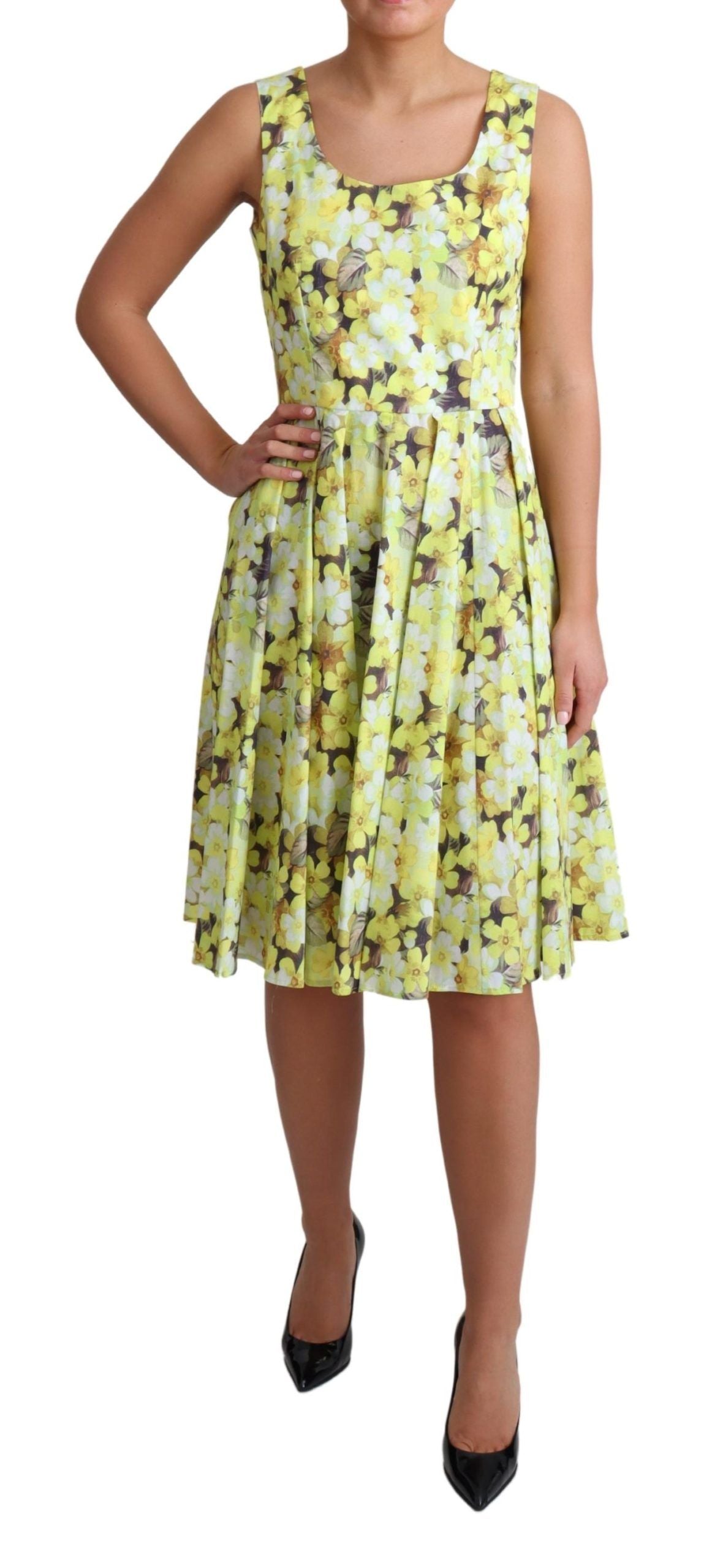 Dolce & Gabbana Yellow Floral Cotton Stretch Gown Women's Dress