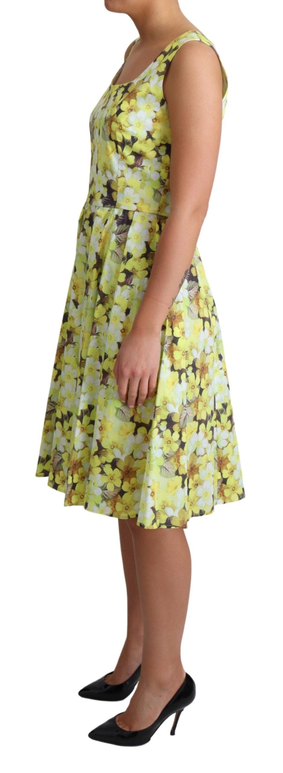 Dolce & Gabbana Yellow Floral Cotton Stretch Gown Women's Dress