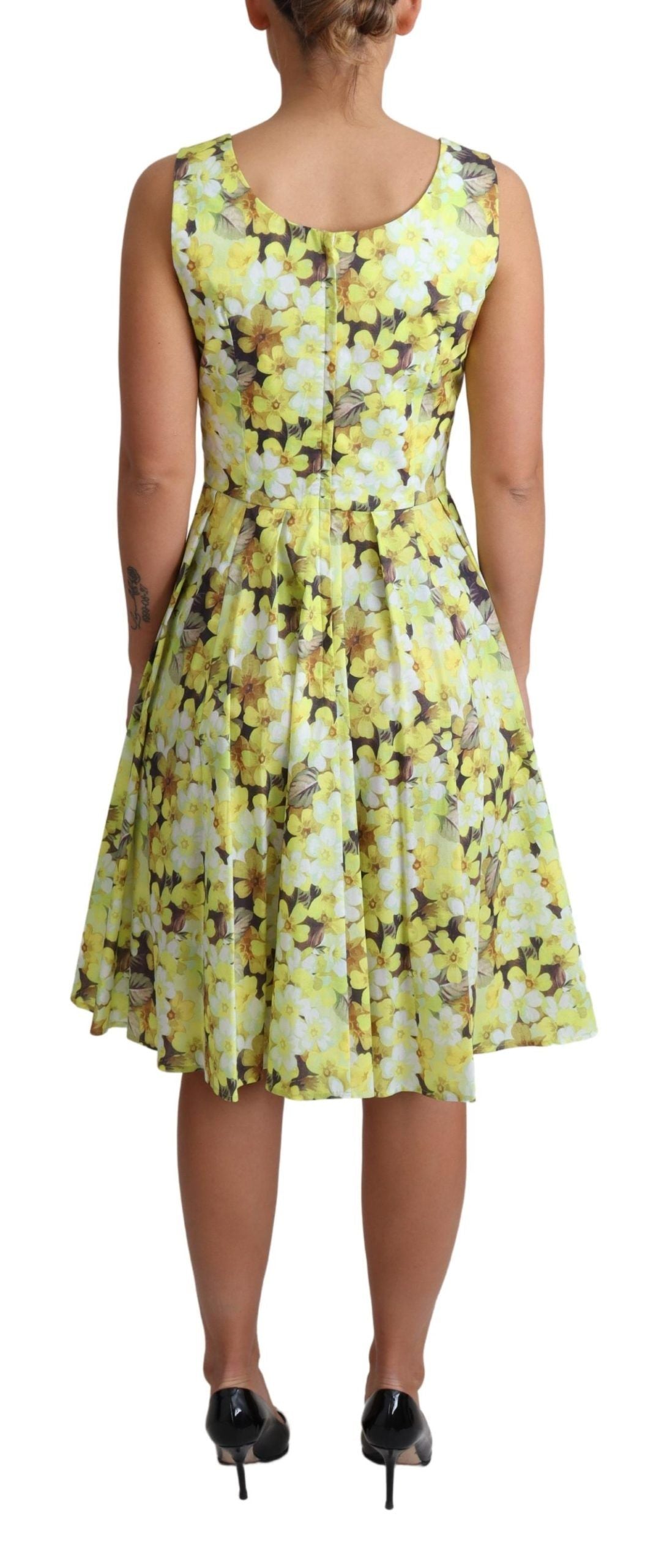 Dolce & Gabbana Yellow Floral Cotton Stretch Gown Women's Dress