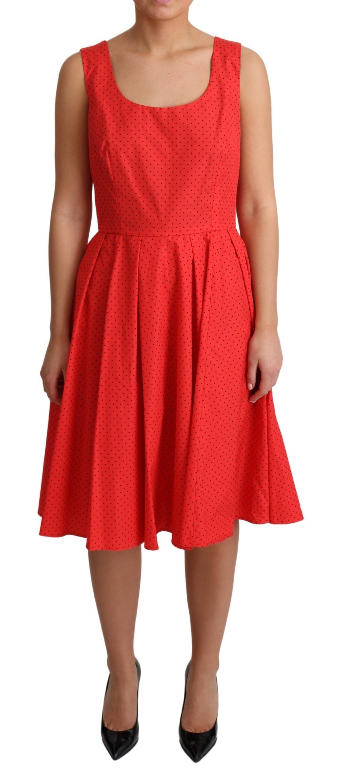 Dolce & Gabbana Red Polka Dotted Cotton A-Line  Women's Dress