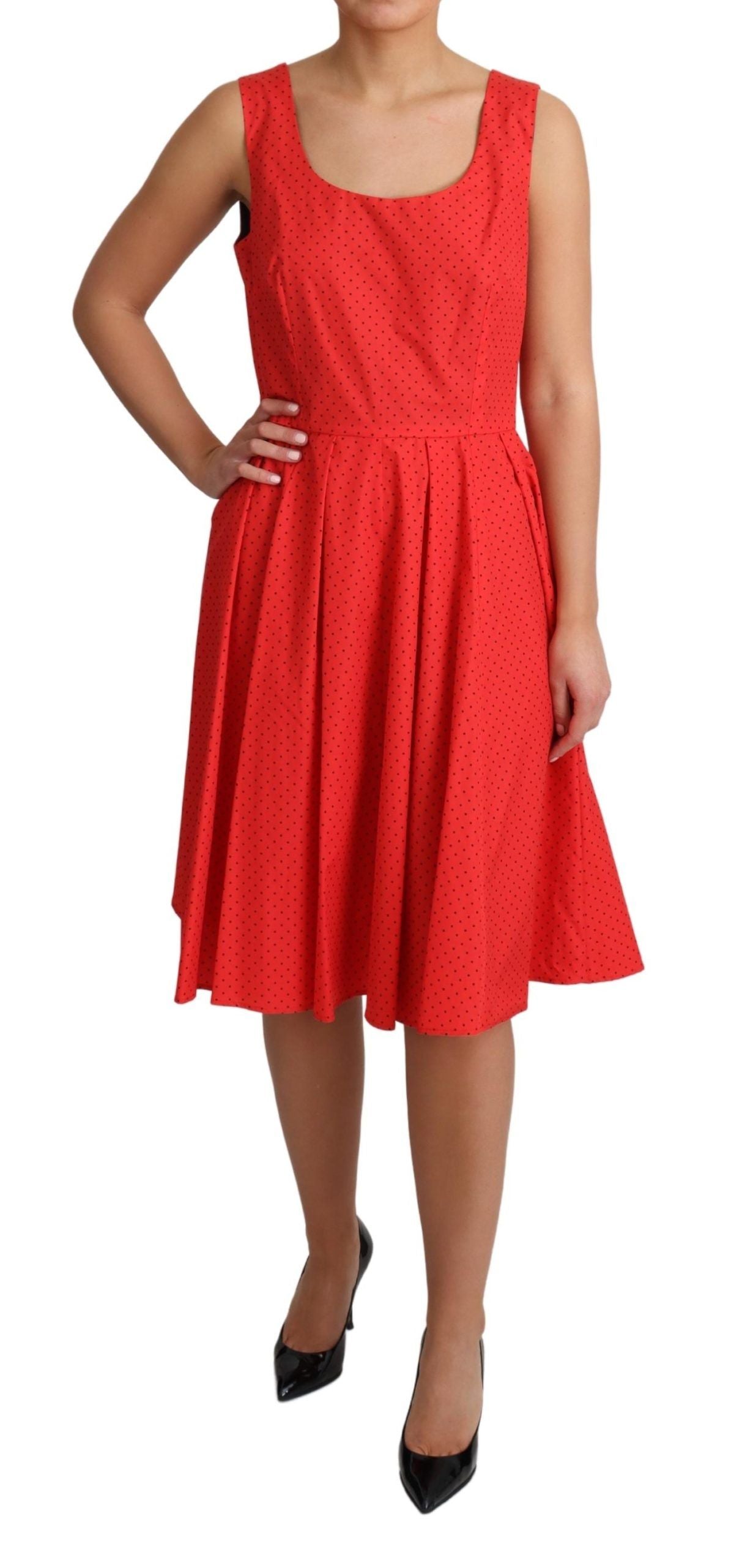 Dolce & Gabbana Red Polka Dotted Cotton A-Line  Women's Dress