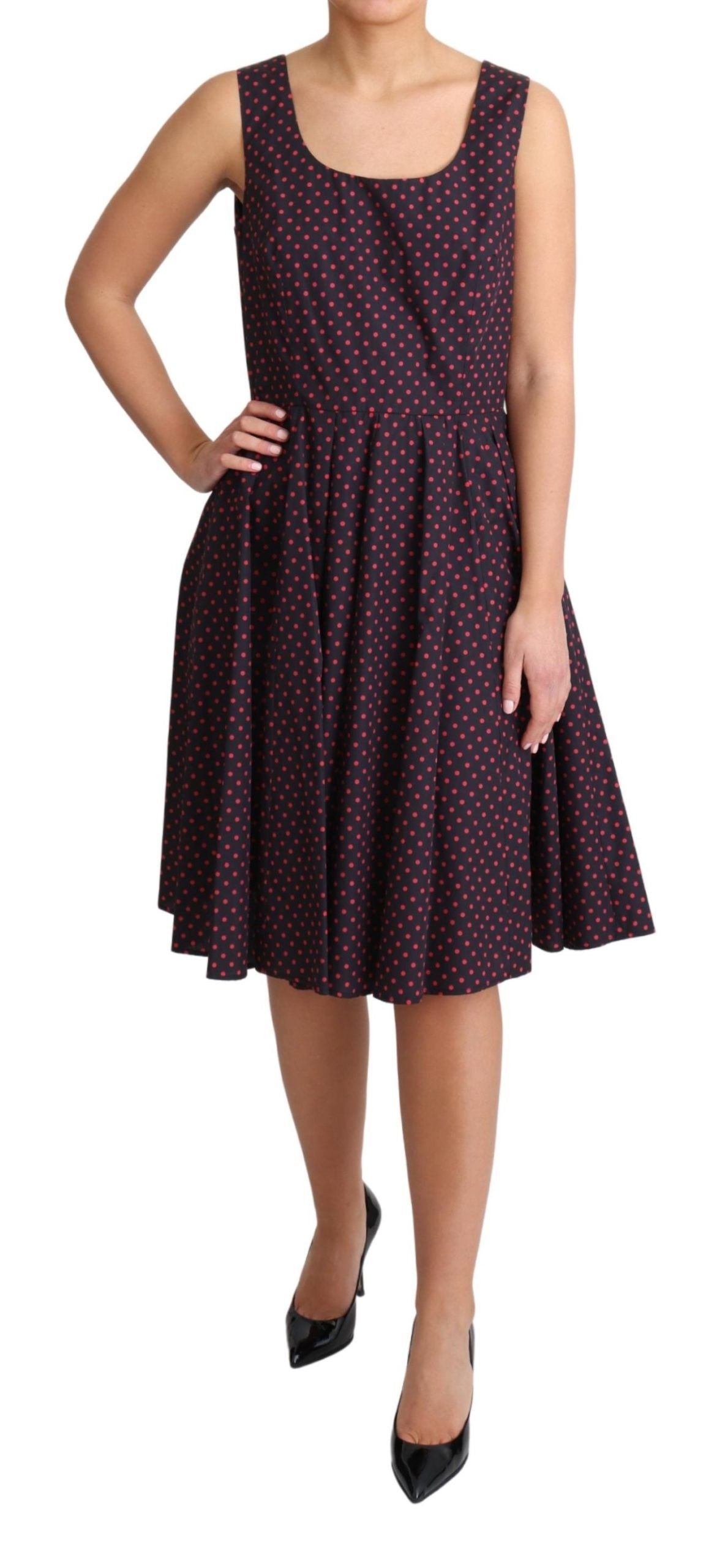 Dolce & Gabbana Red Blue Polka Cotton A-Line Gown Women's Dress
