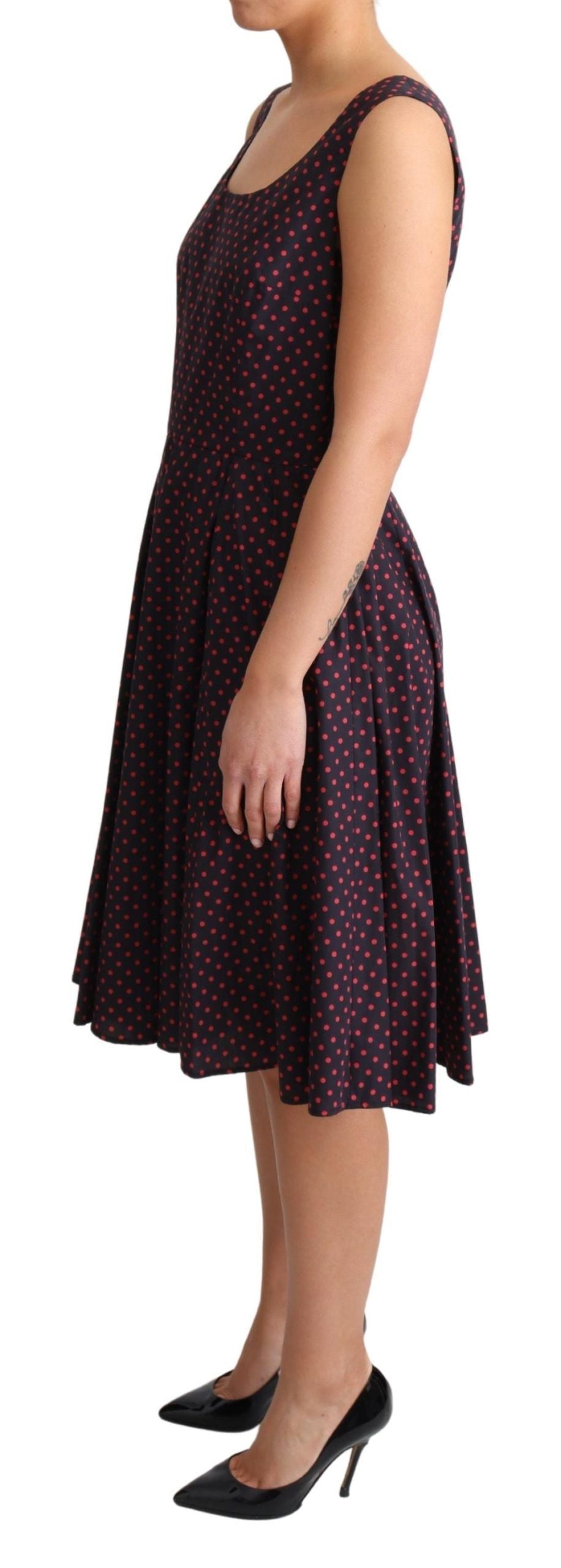 Dolce & Gabbana Red Blue Polka Cotton A-Line Gown Women's Dress