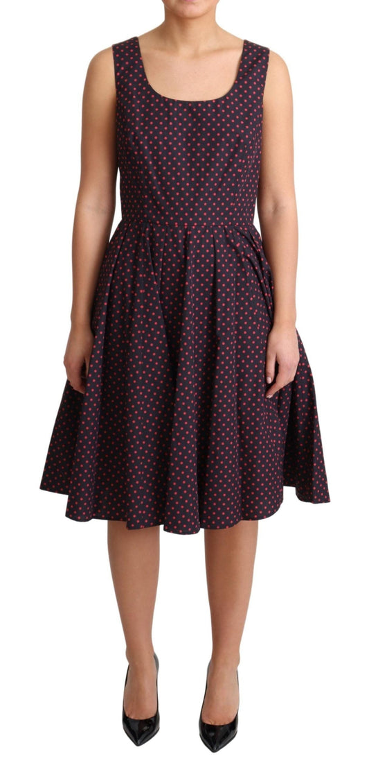 Dolce & Gabbana Red Blue Polka Cotton A-Line Gown Women's Dress