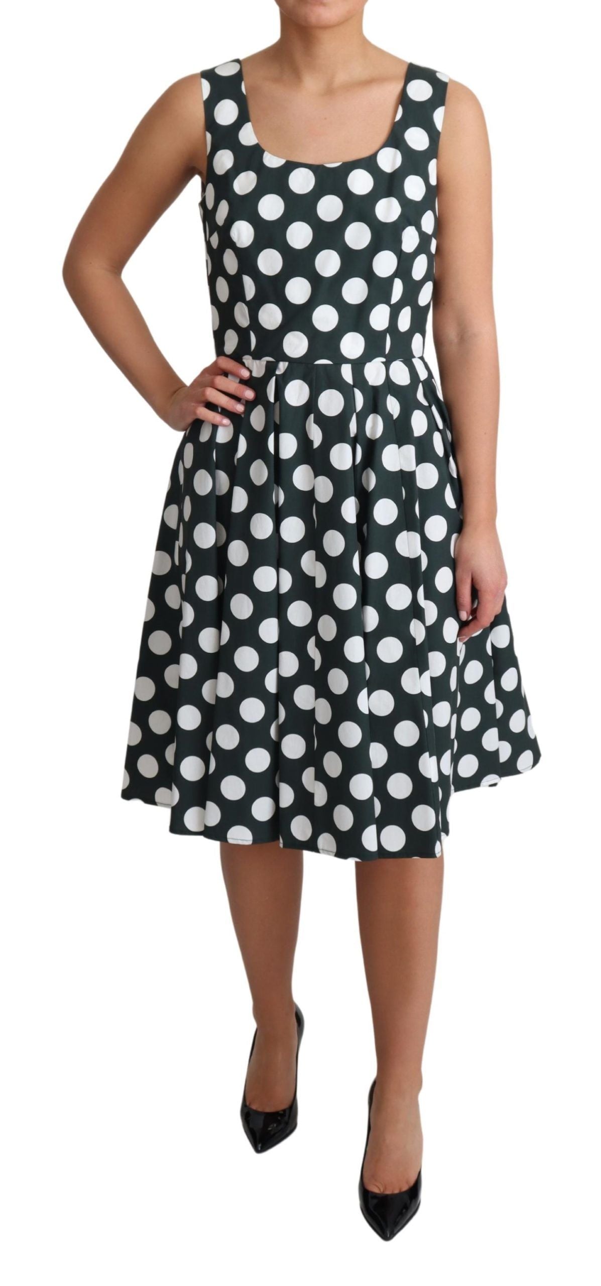 Dolce & Gabbana Green Polka Dotted Cotton A-Line Women's Dress