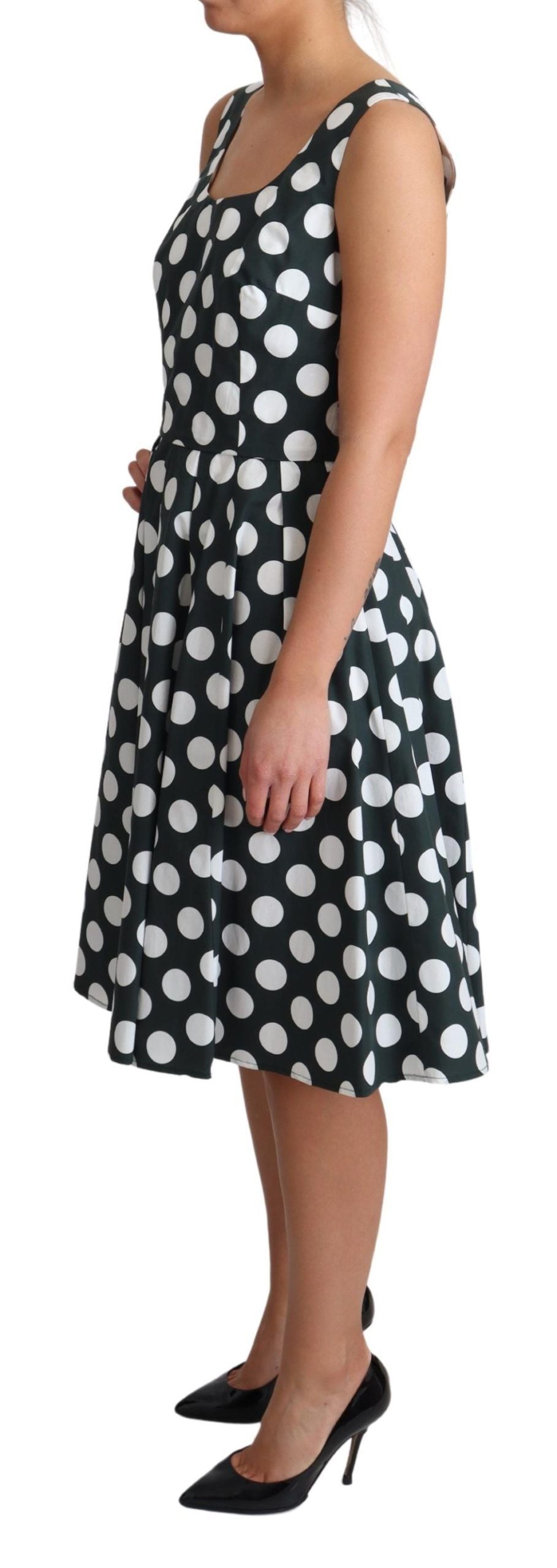 Dolce & Gabbana Green Polka Dotted Cotton A-Line Women's Dress