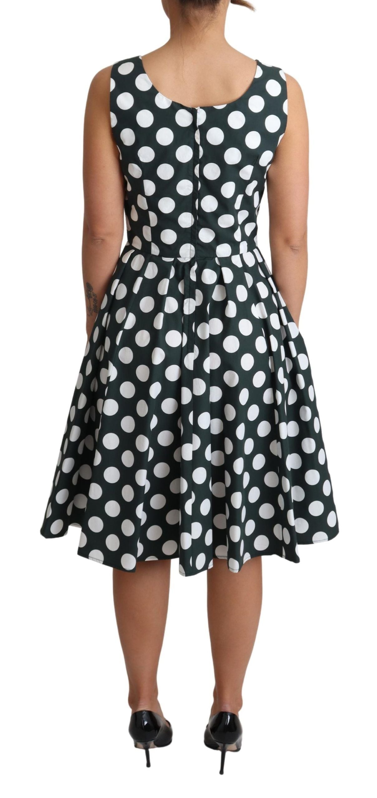 Dolce & Gabbana Green Polka Dotted Cotton A-Line Women's Dress