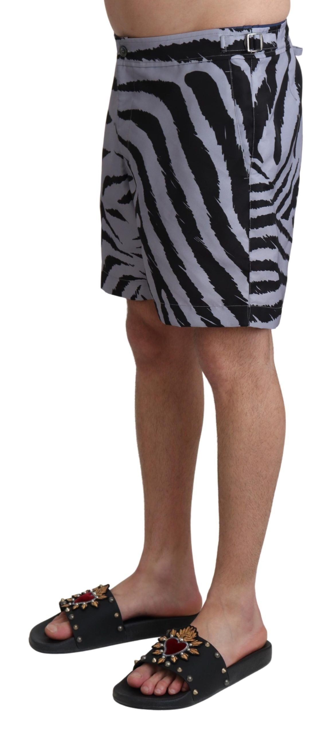 Dolce & Gabbana Gray Zebra Print Beachwear Men's Shorts
