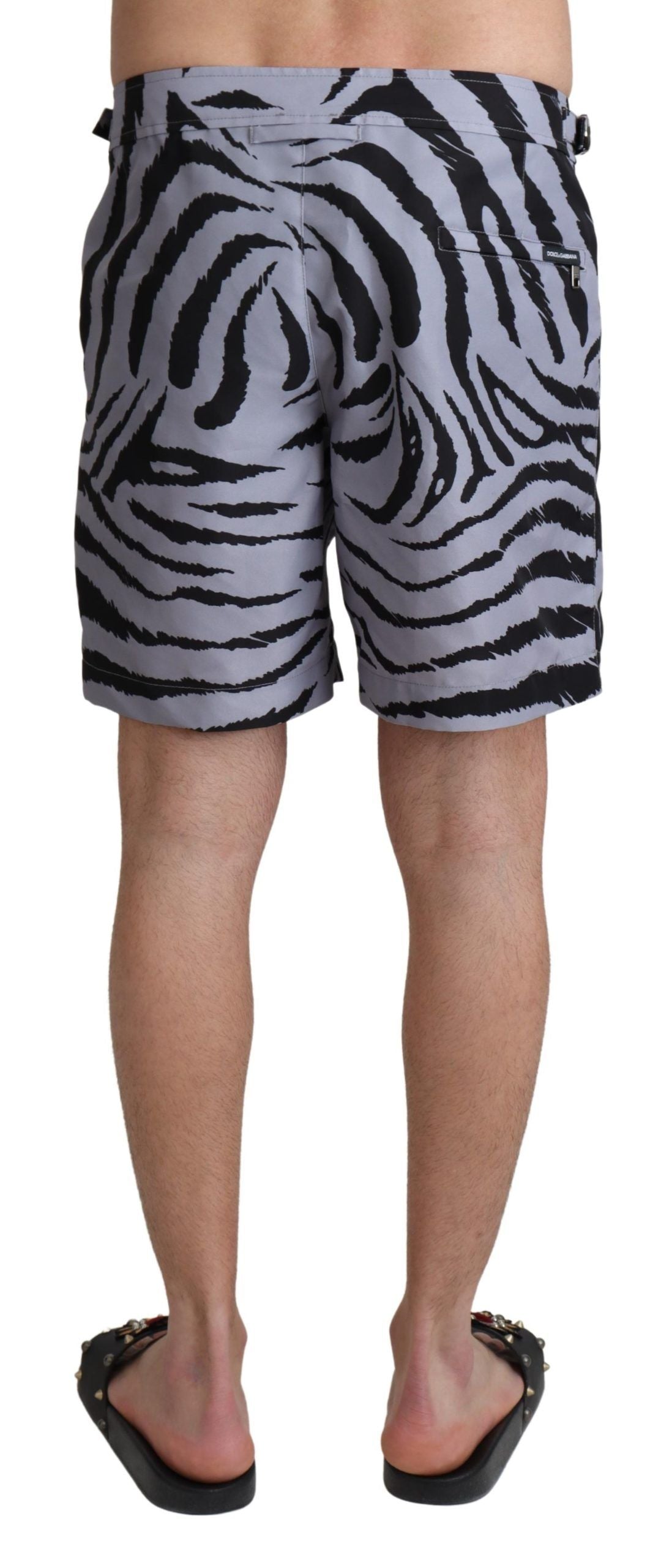 Dolce & Gabbana Gray Zebra Print Beachwear Men's Shorts