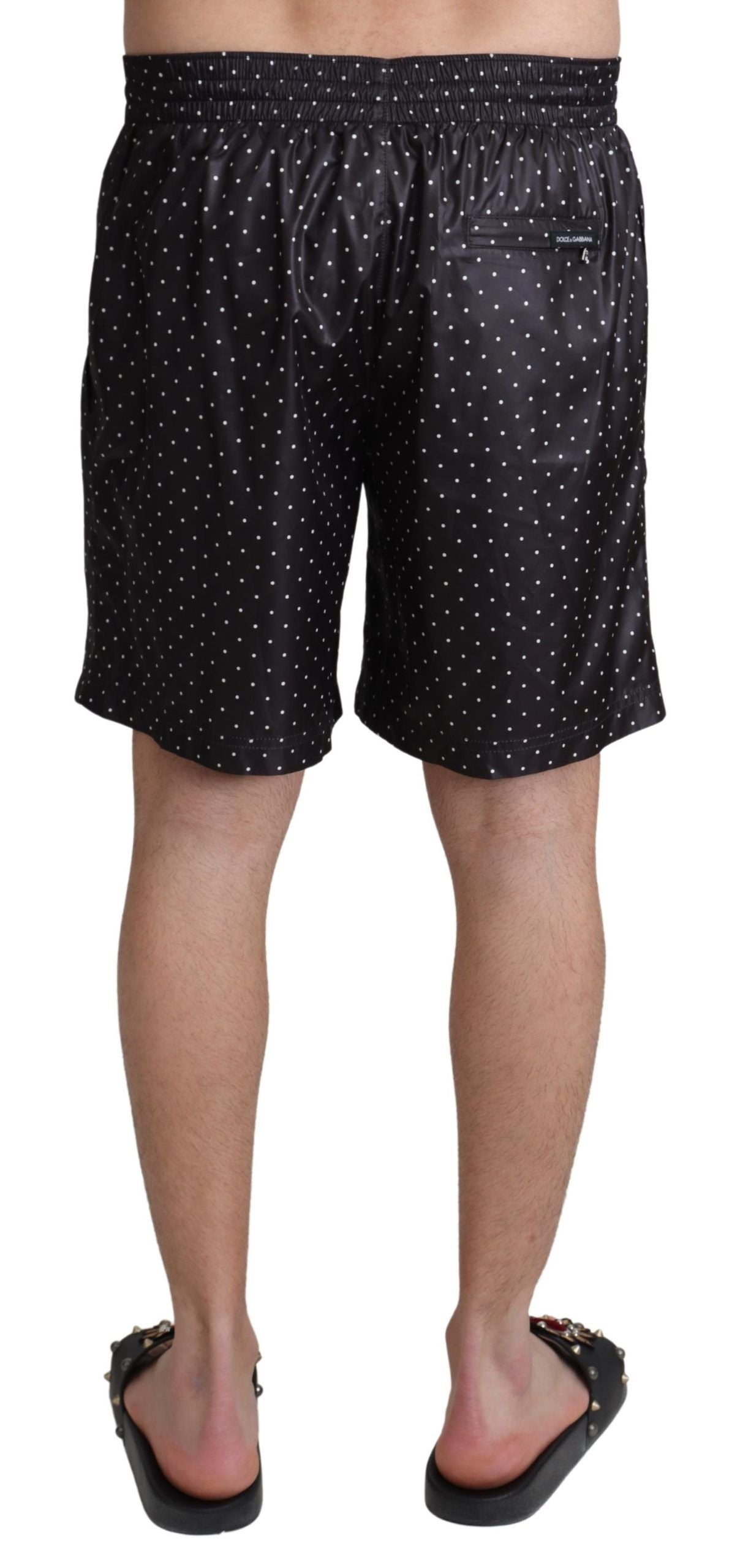 Dolce & Gabbana Black Polka Dot Print Beachwear Men's Swimwear