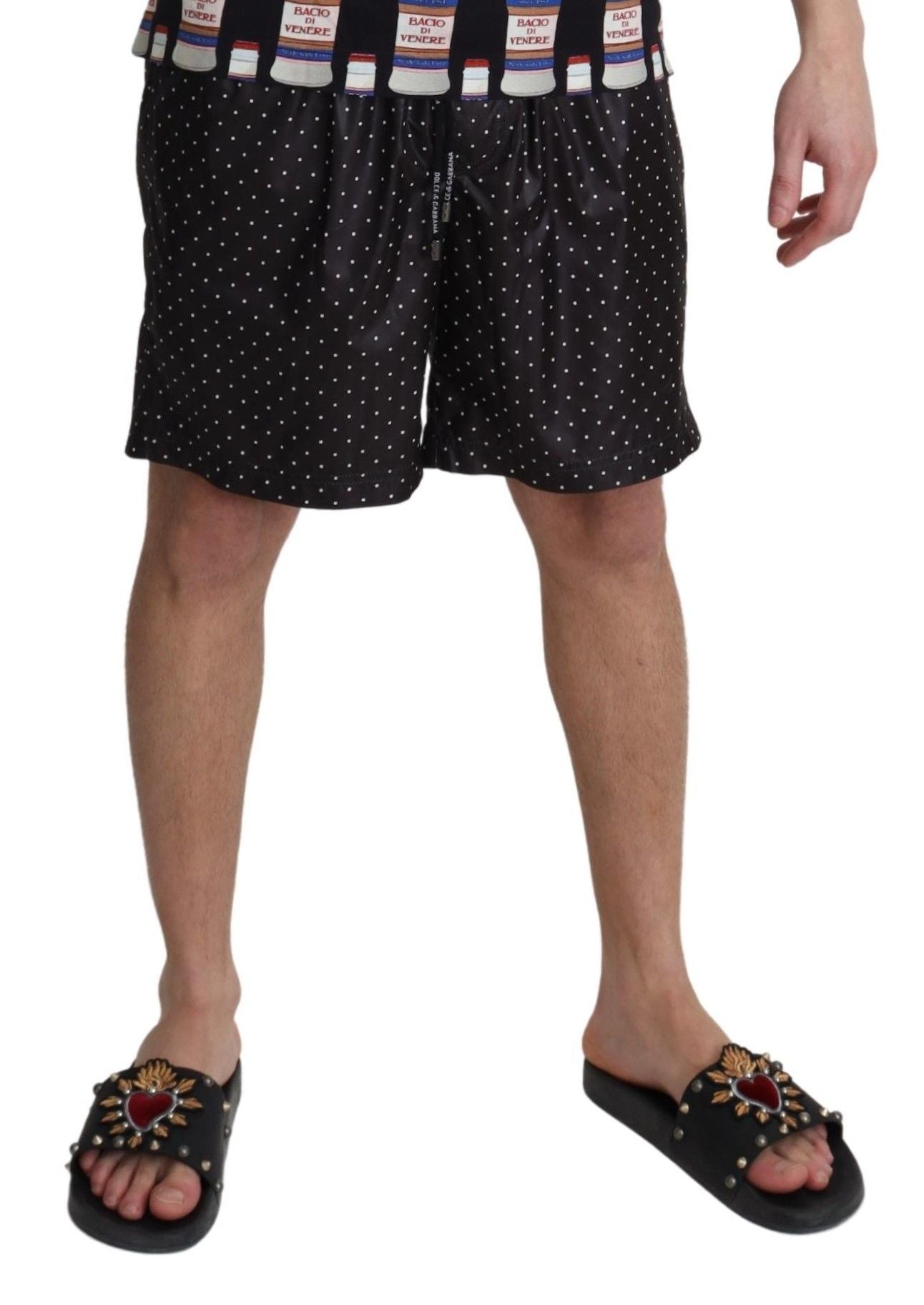 Dolce & Gabbana Black Polka Dot Print Beachwear Men's Swimwear