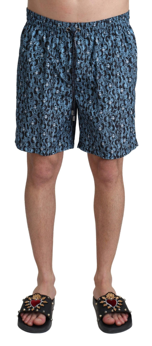 Dolce & Gabbana Blue Patterned Print Beachwear Shorts Men's Swimwear