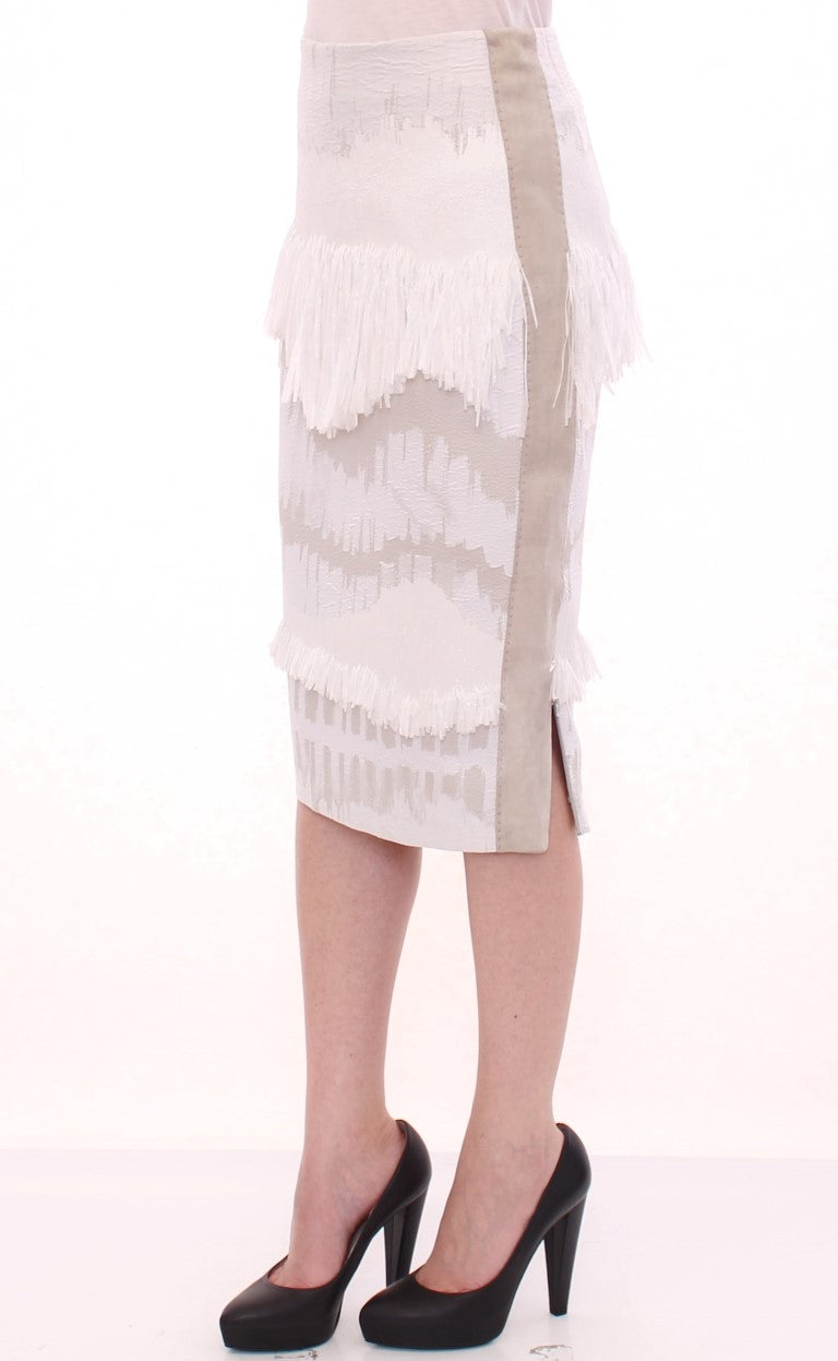 Arzu Kaprol White Acrylic Straight Pencil Women's Skirt