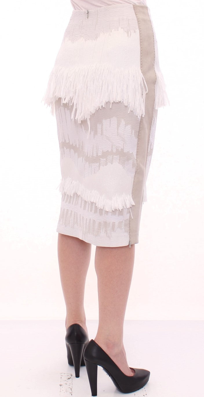 Arzu Kaprol White Acrylic Straight Pencil Women's Skirt
