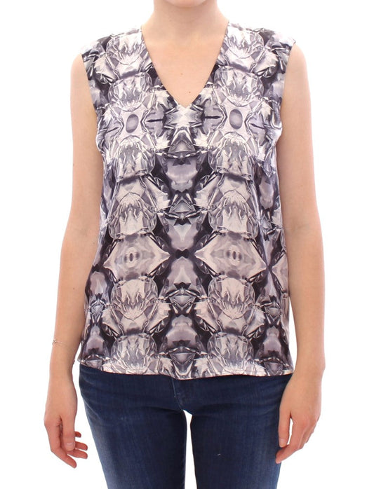 Arzu Kaprol Gray Blue Silk Sleeveless Top Shirt Women's Blouse
