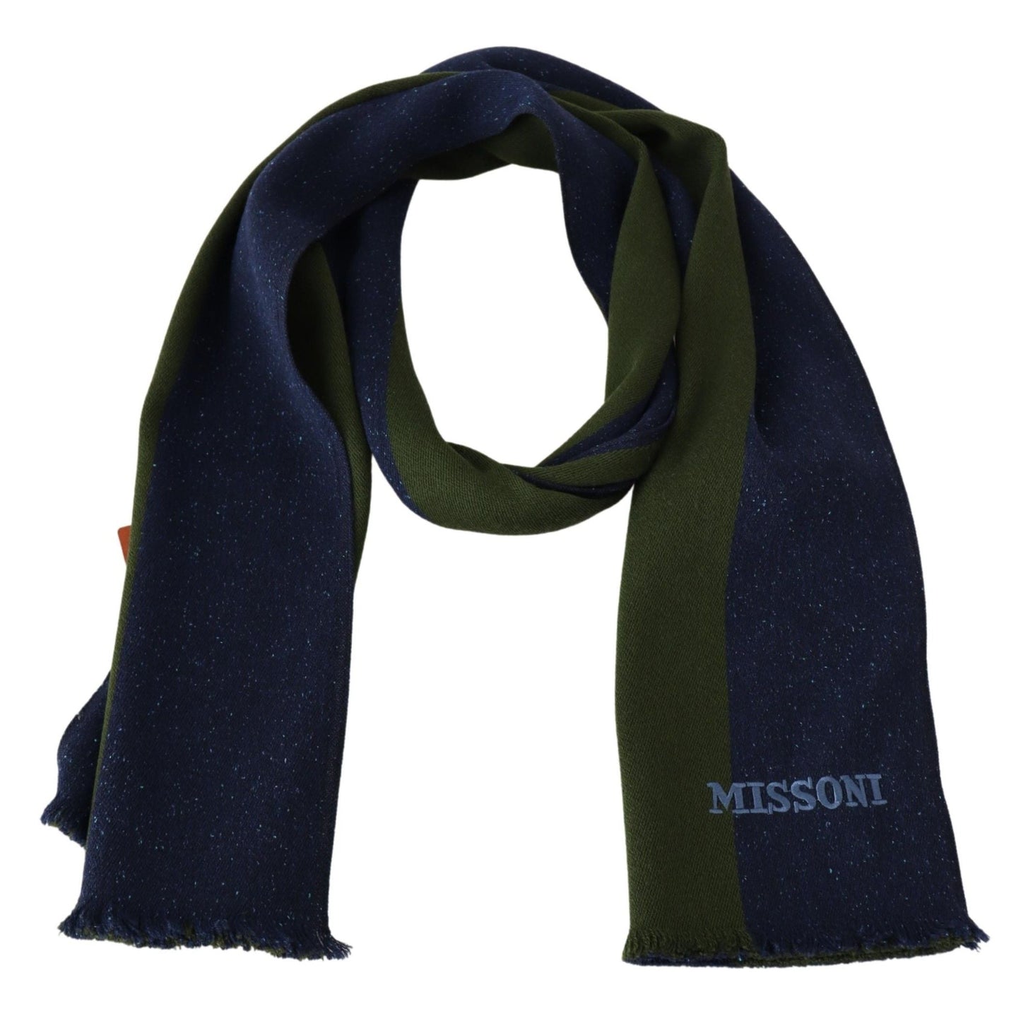 Missoni Green Striped Wool Unisex Neck Wrap Shawl Men's Blue