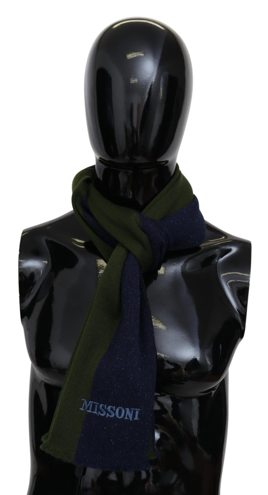 Missoni Green Striped Wool Unisex Neck Wrap Shawl Men's Blue