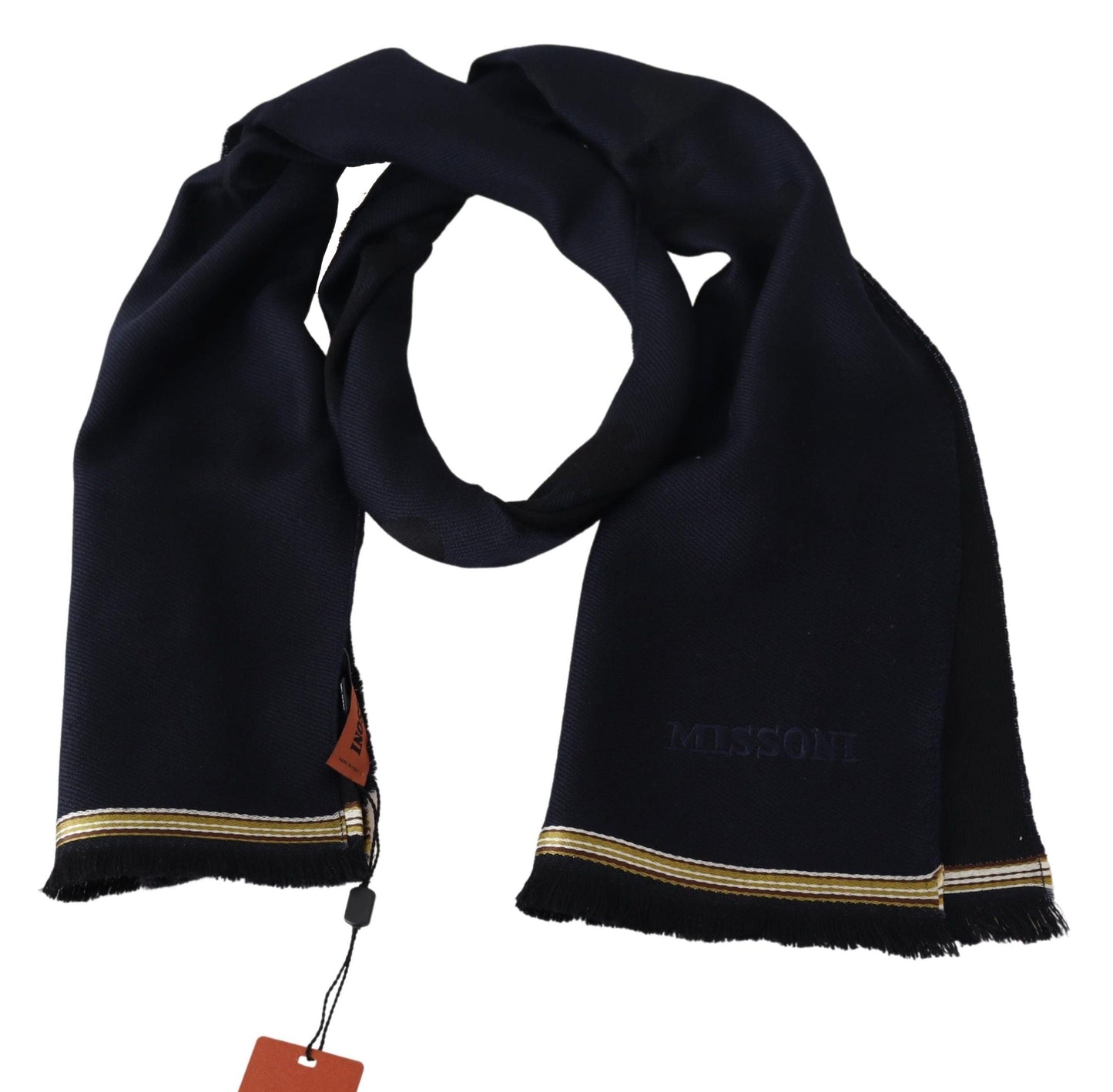 Missoni Black 100% Wool Unisex Neck Wrap Fringes Men's Scarf
